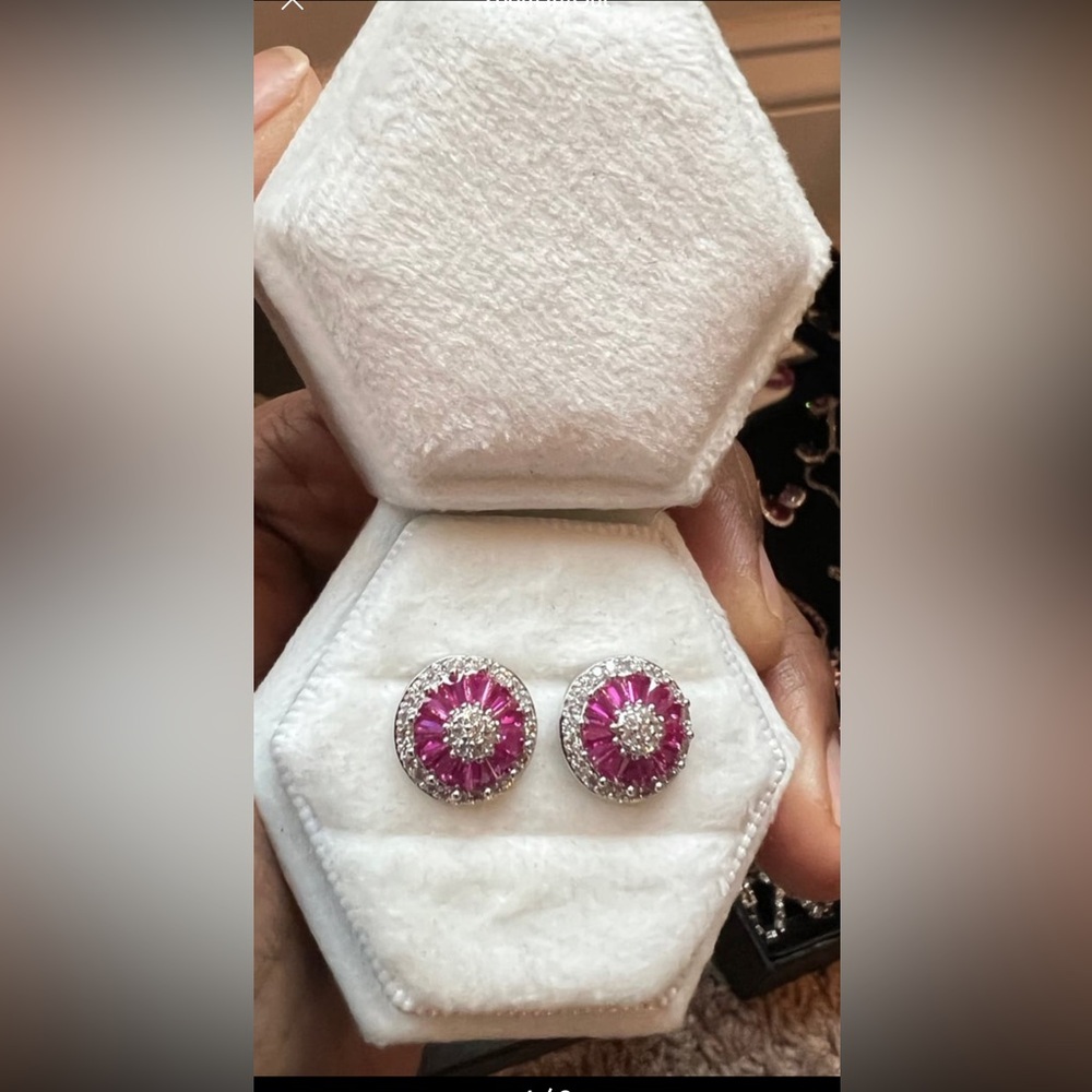Sterling Silver Ruby Crystal Studs With Swarovski… - image 5